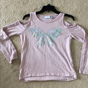 Girls- long sleeve cold shoulder top - size 14/XL